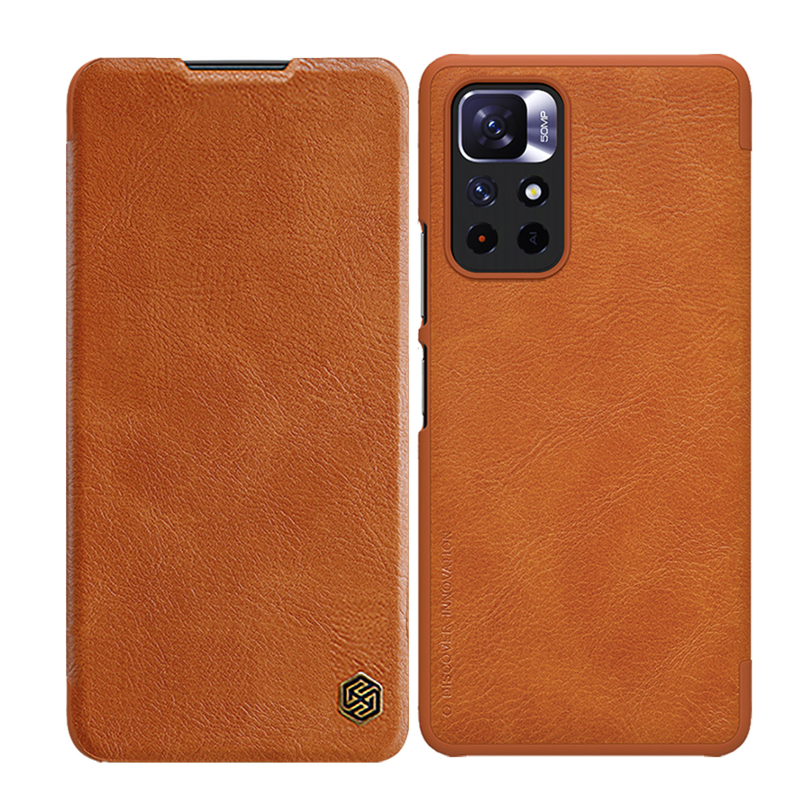 Чехол-книжка Nillkin Qin для Xiaomi Redmi Note 11T 5G / Note 11S 5G / Note 11 5G (China) / Poco M4 Pro 5G с защитой камеры коричневый