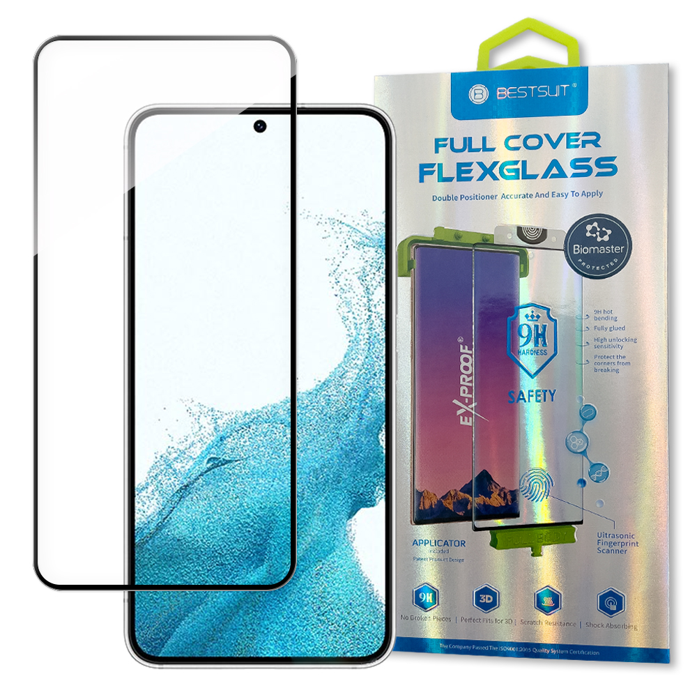 Bestsuit 3D Edge Nano Flexi Glass klaasist filmi täisekraani karastatud klaas koos raamiga Samsung Galaxy S22 läbipaistev