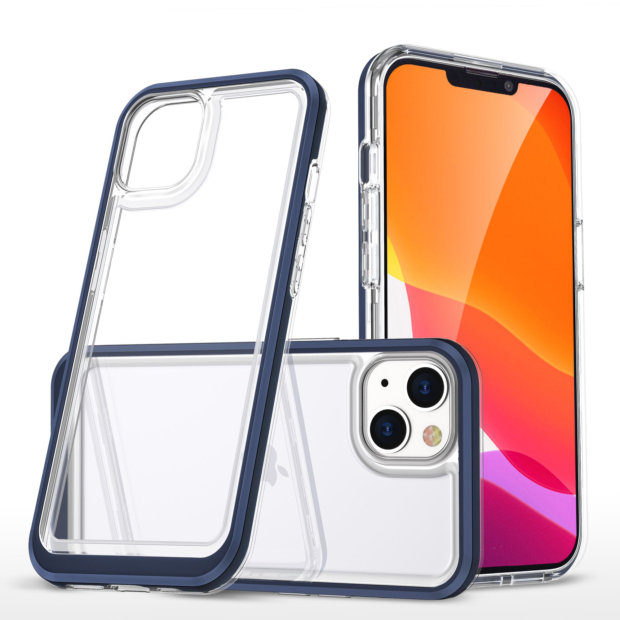 Läbipaistev 3in1 ümbris iPhone 13 mini jaoks geeliga kate koos raamiga sinine