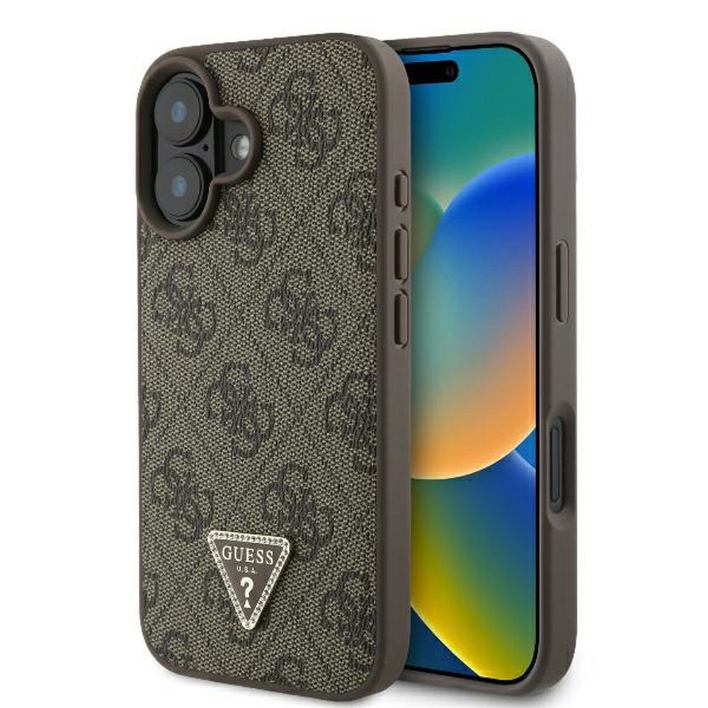 Guess Leather 4G Triangle Strass MagSafe iPhone 16 Ümbris - Brown