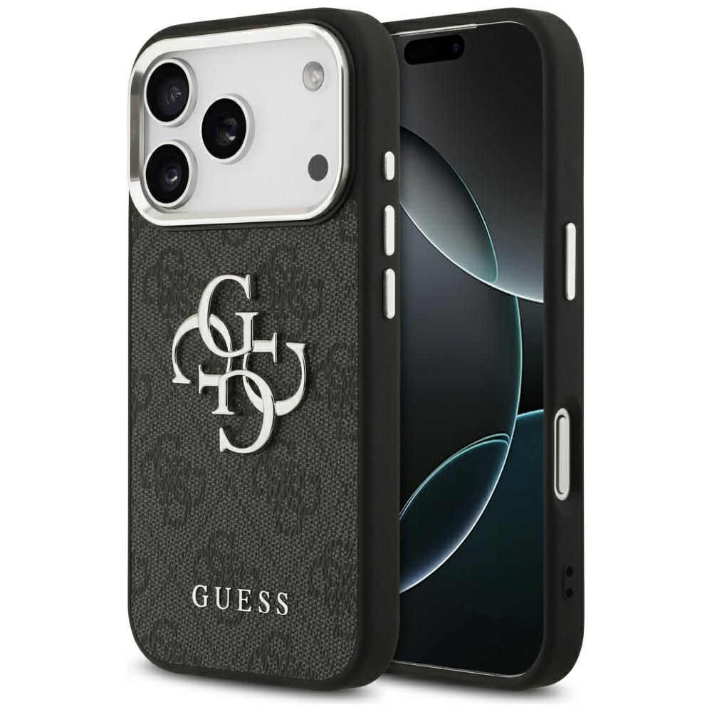 GUESS ümbris IPHONE 17 Pro GUHCP17LP4G4SMCK jaoks (4G PU-nahast ümbris suure 4G ja klassikalise logoga ning hõbedase metallist kaameraraamiga), must