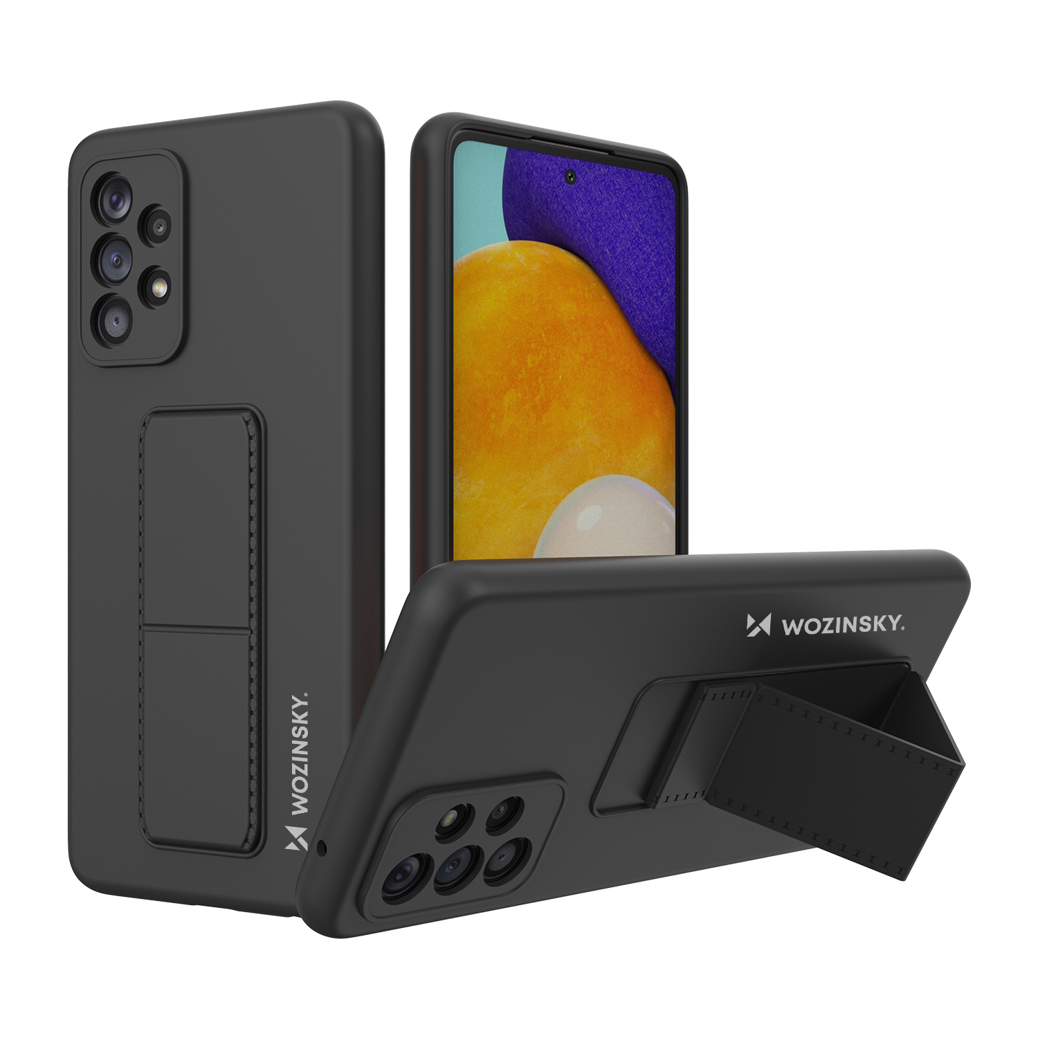 Wozinsky Kickstand Case silikoonist ümbris koos statiiviga Samsung Galaxy A73 jaoks must