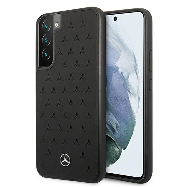 Mercedes nahast tähtede mustriga ümbris Samsung Galaxy S22+ jaoks - must