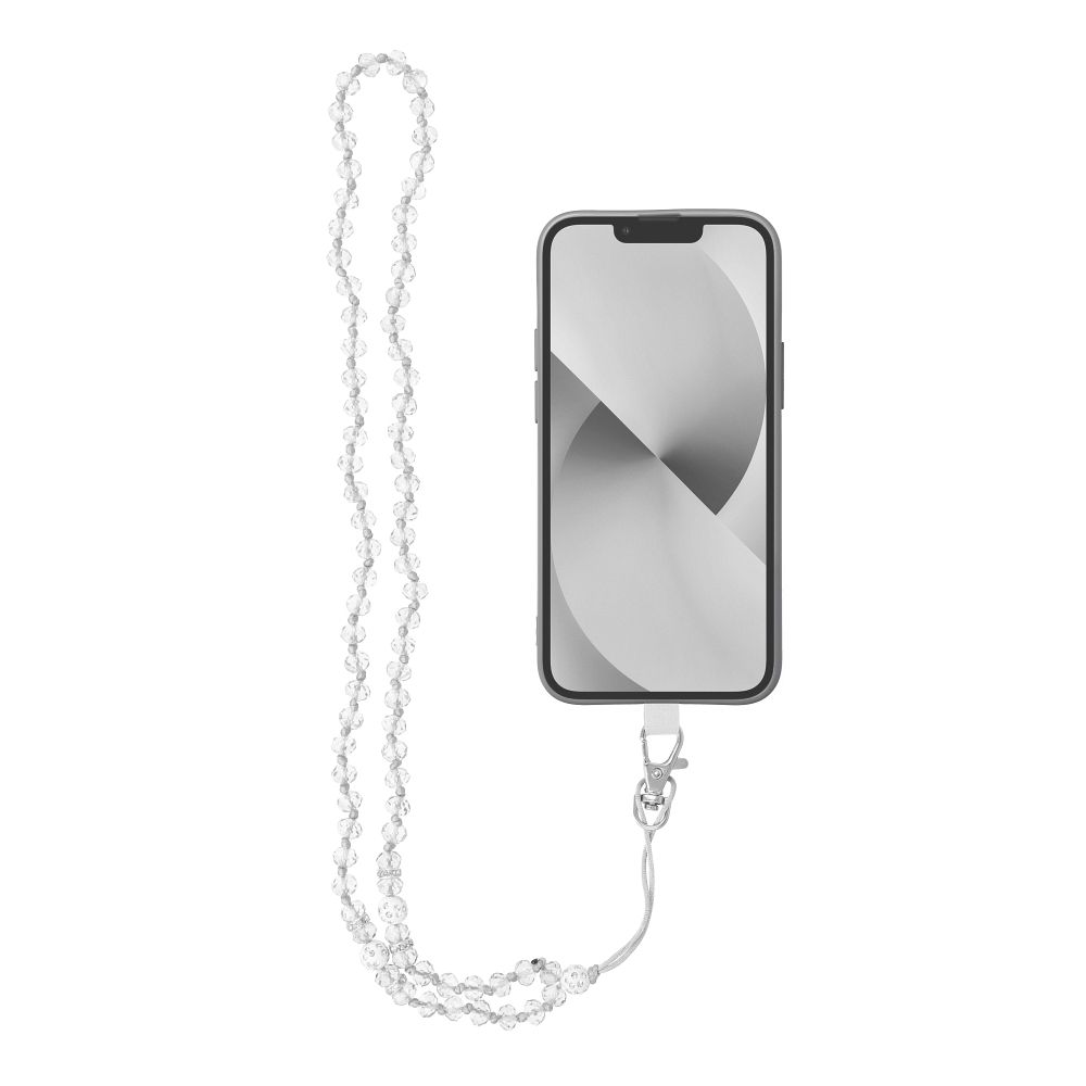 CRYSTAL DIAMOND Phone lanyard, Phone pendant / cord length 74cm (37cm in the loop) / on neck - valge