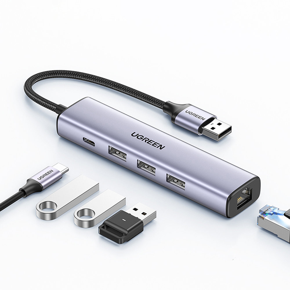 Ugreen CM475 multifunktsionaalne jaotur USB 3.0 - 3x USB / Ethernet RJ-45 / USB Type-C PD - hall