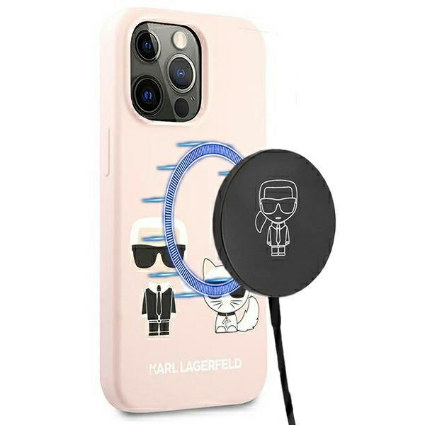 Karl Lagerfeldi silikoonist Ikonik Karl&Choupette MagSafe ümbris iPhone 13 Pro Max'ile - heleroosa