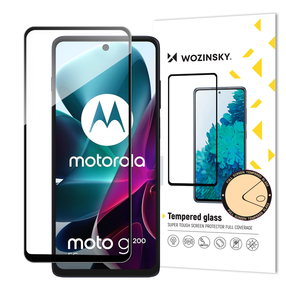 Wozinsky täisliimiga karastatud klaas Motorola Moto G200 5G 9H täisekraani karastatud klaas musta raamiga