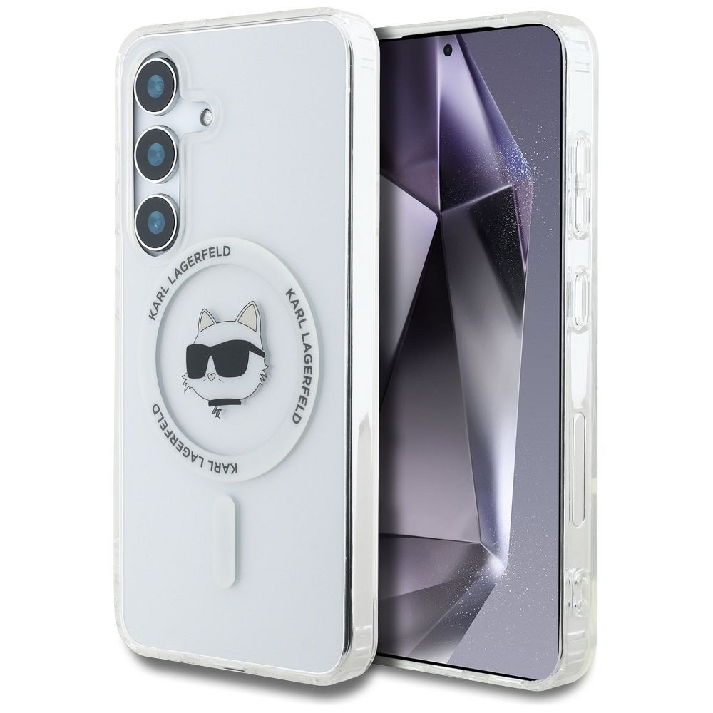 Ümbris Karl Lagerfeld Button Choupette Head Printed Logo MagSafe Samsung Galaxy S25 Plus valge