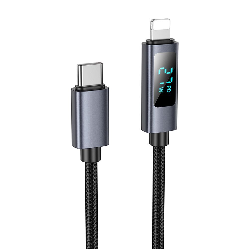 Кабель USB C to Lightning Hoco PD 27W с дисплеем 1 м X112 чёрный