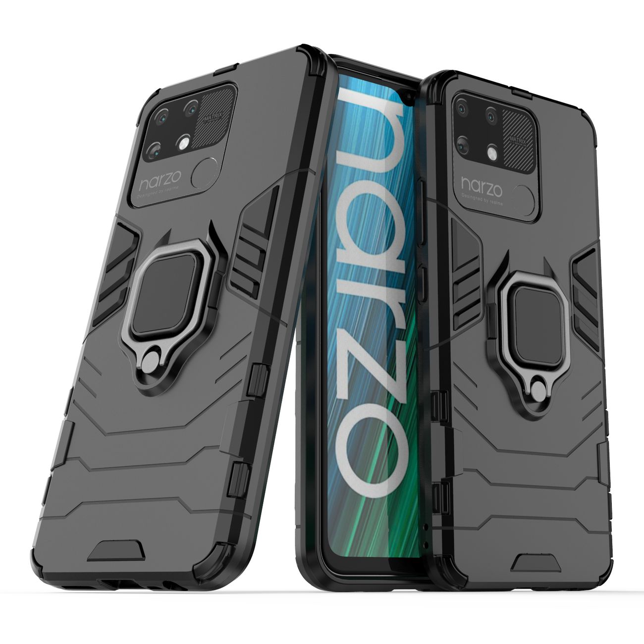 Ring Armor kõva hübriidkate + magnetiline hoidja Realme Narzo 50A must