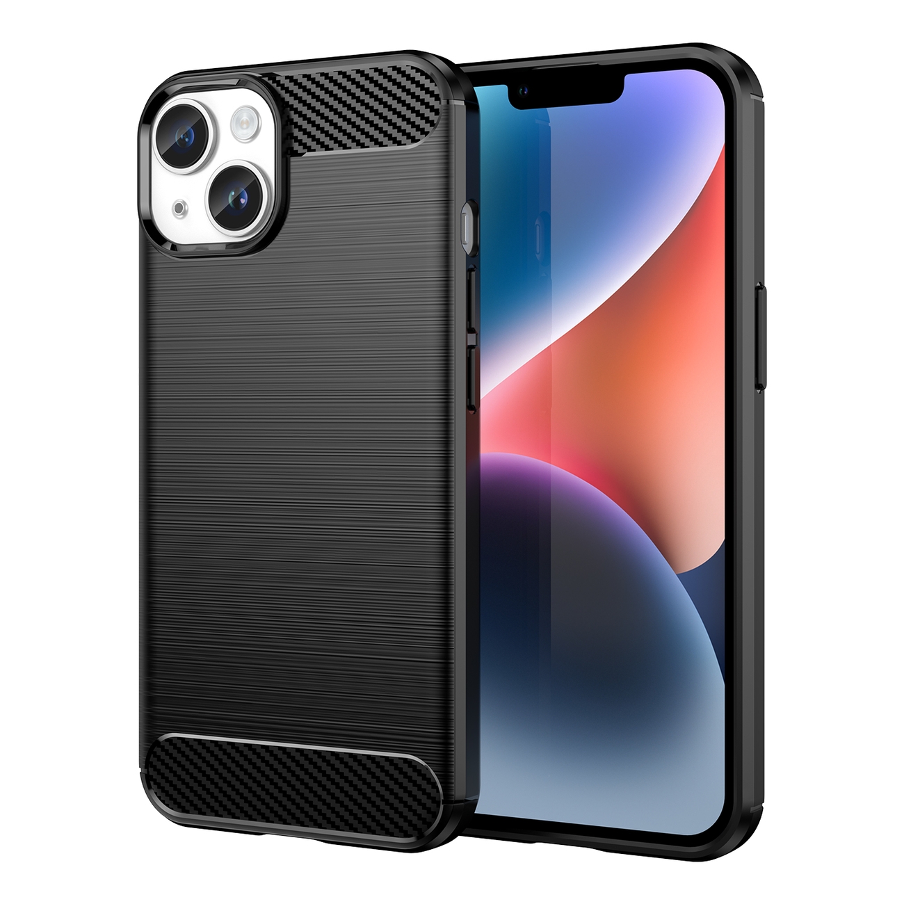 Carbon Case iPhone 14 Plus paindlik geeliga tagakate must