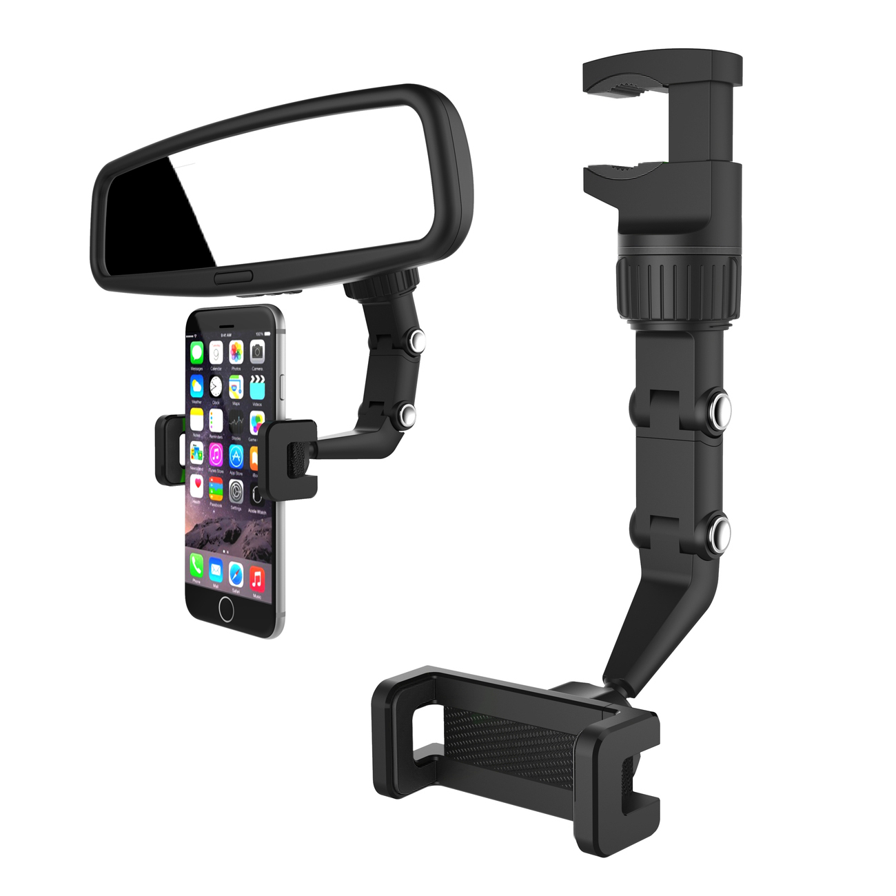 Adjustable car rearview mirror hoidja jaoks smartphone must