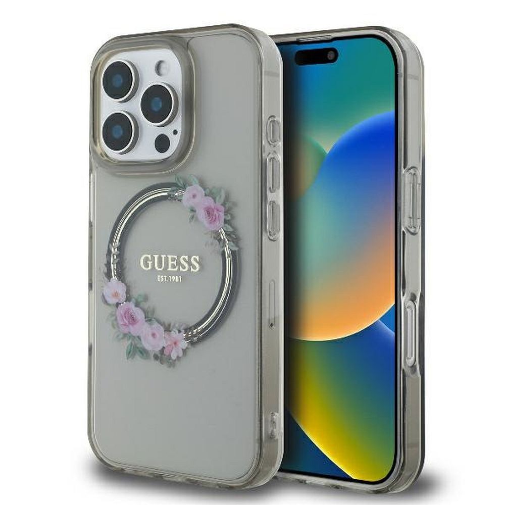 Guess IML Flowers Wreath MagSafe Ümbris jaoks iPhone 16 Pro - Must