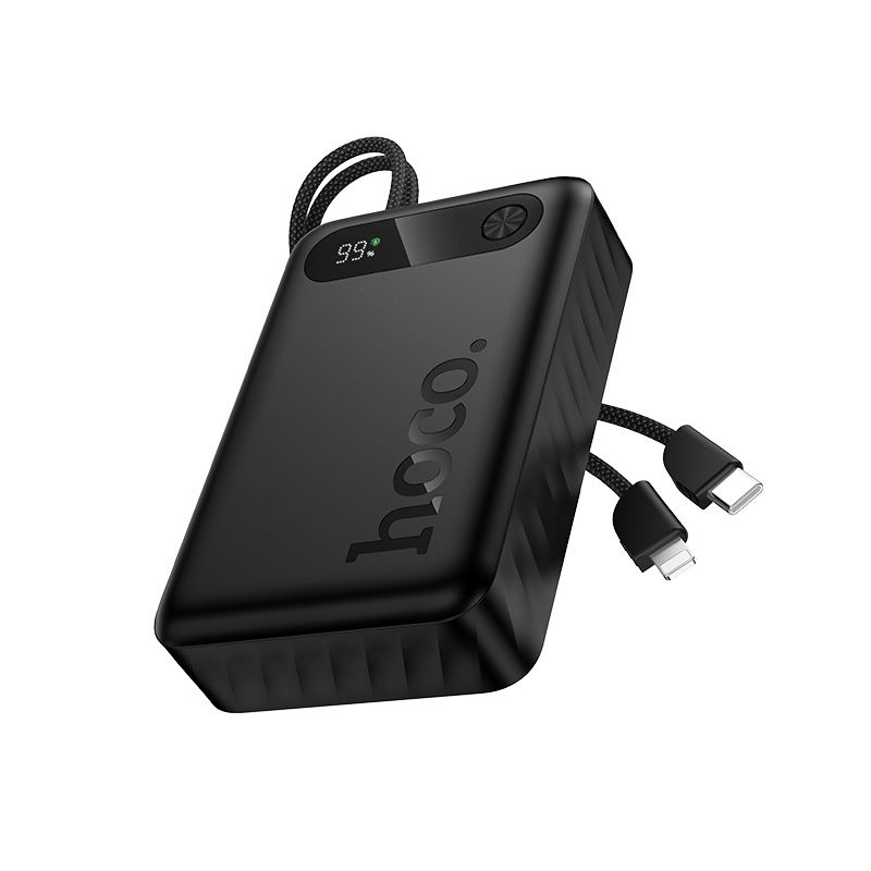 Akupank Hoco 20000 mAh QC PD 2A 22,5W sisseehitatud kaablitega USB C + Lightning J171A must