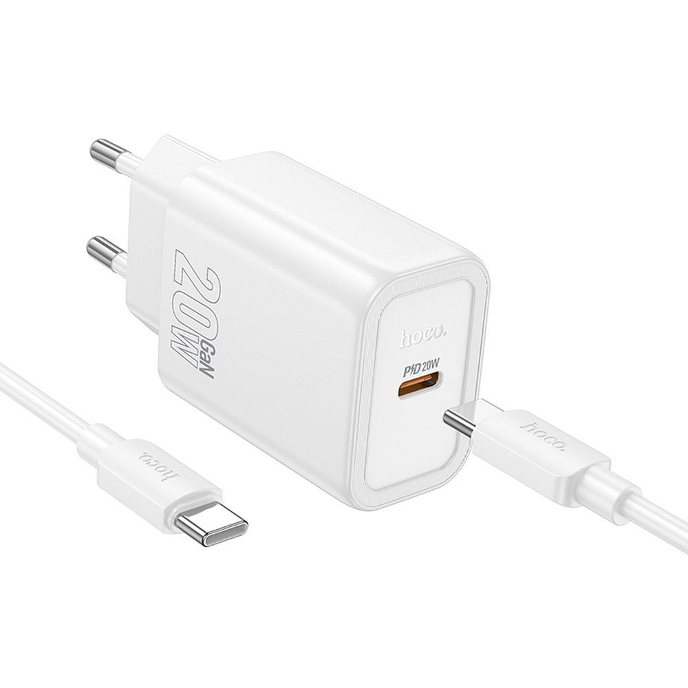 Phone Laadija Hoco USB C QC PD 20W + Kaabel USB C to USB C N60 valge