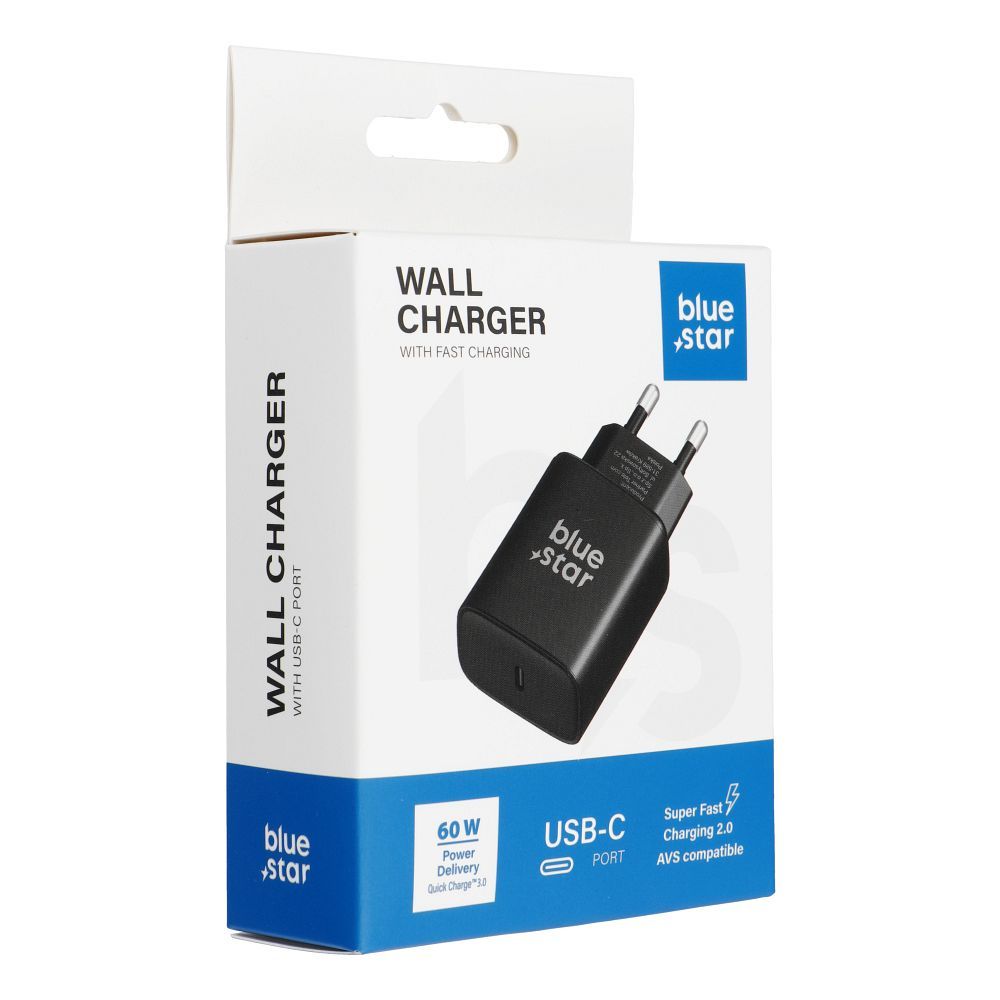 Blue Star USB-C laadija (iPhone 17 Pro / Pro Max) SFC 2.0 3A 60W, must