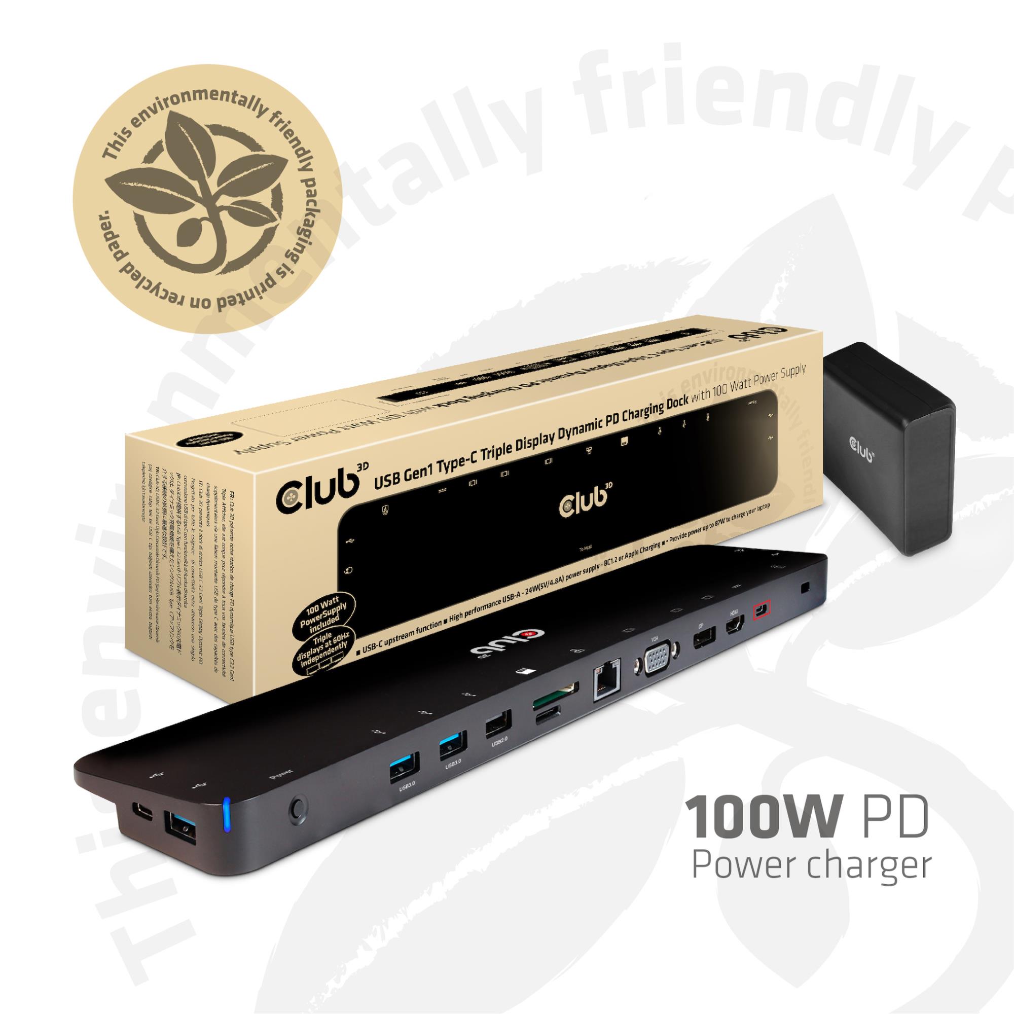 Club3D CSV-1564W100 dokk USB-C 100W