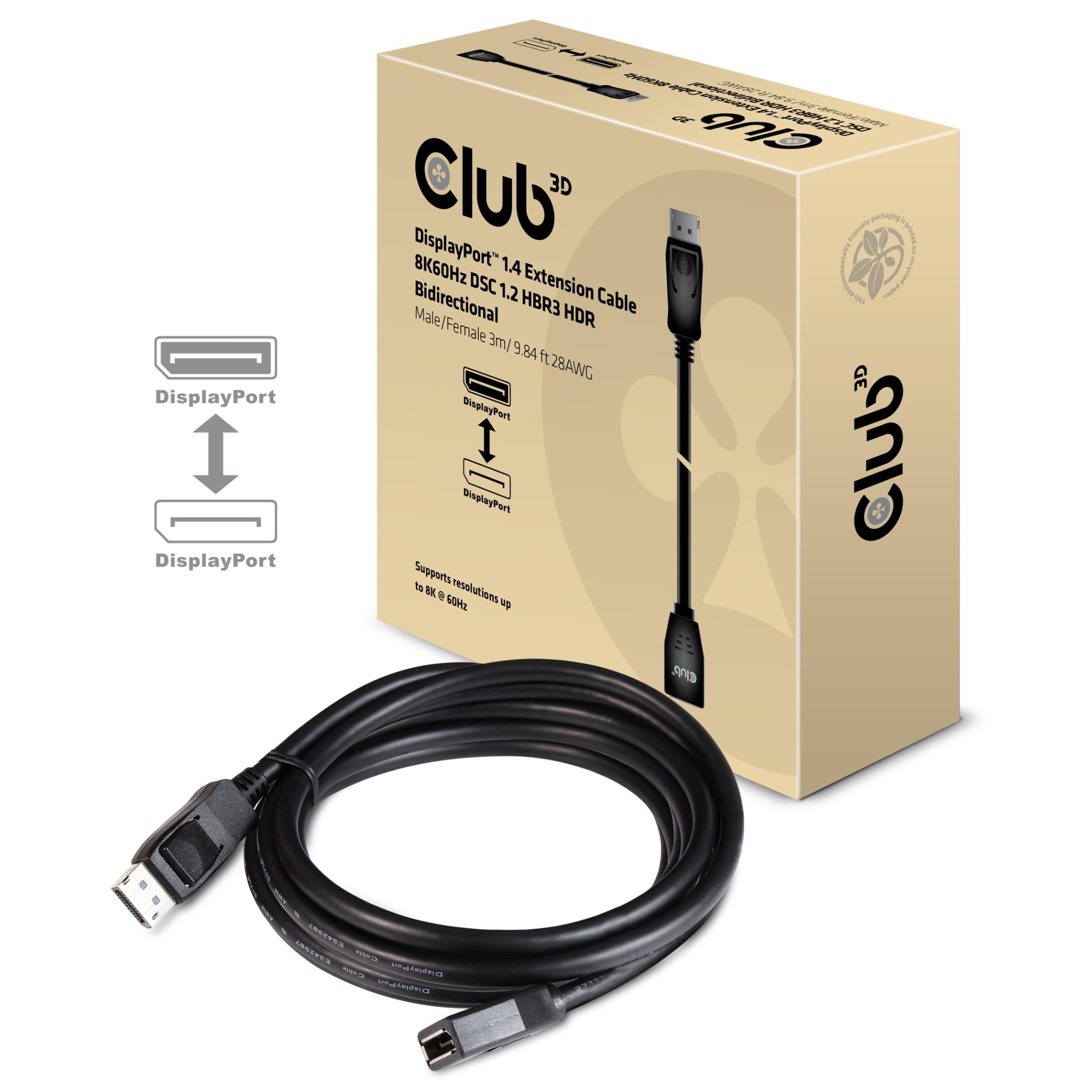 CLUB3D DP 1.4 pikenduskaabel 8k60hz 3m