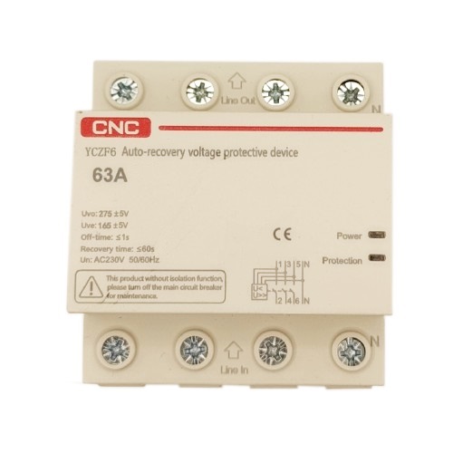 Self-Recovery Overvoltage ja Undervoltage Protector, 3P+N, 63A, 230V