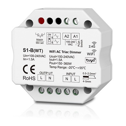 S1-B(WT) AC Triac dimmer, nupudimmer, Tuya, Wi-Fi