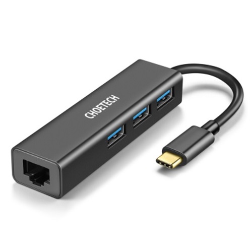 CHOETECH adapter USB Type-C kuni 1x RJ-45, 3x USB Type-A