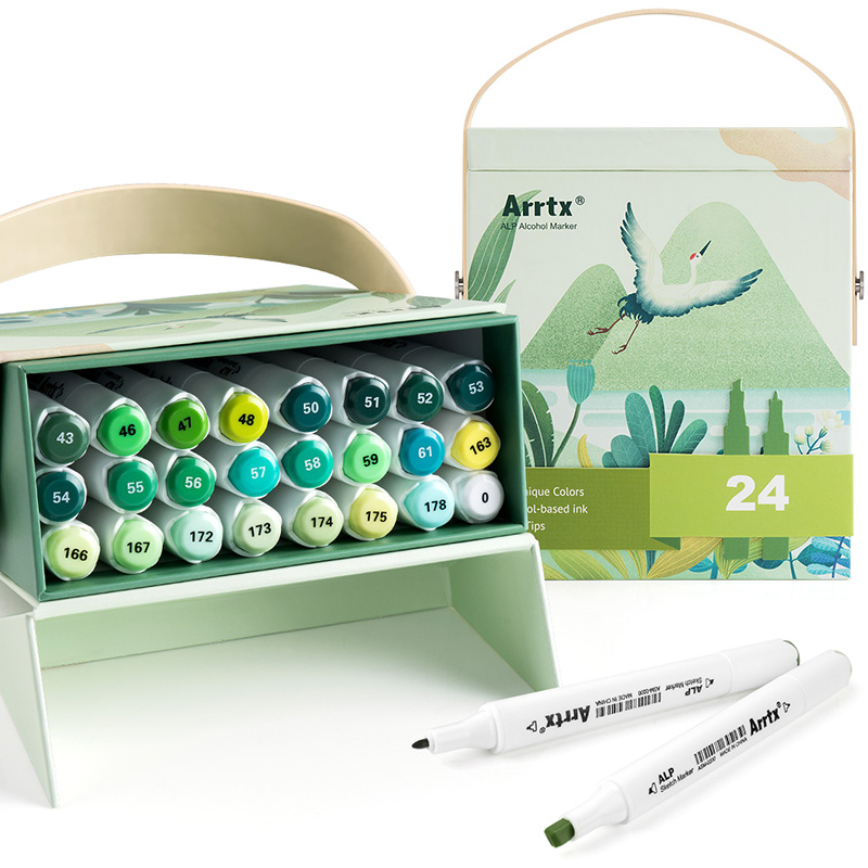 Double-sided Marker Pens ARRTX Alp, 24 Colours, roheline tone shade