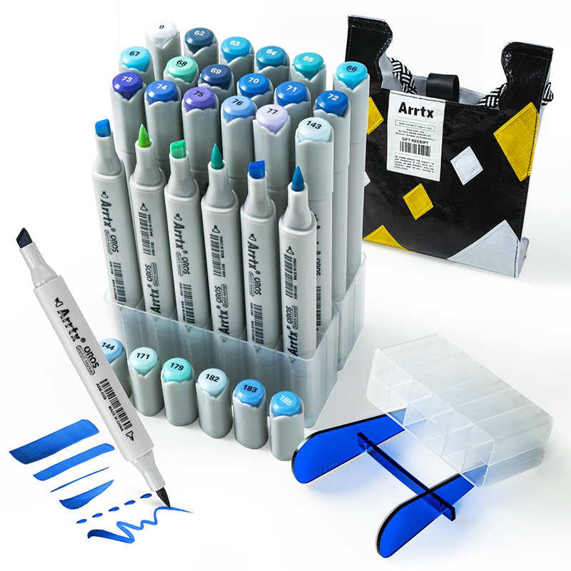 Double-sided Marker Pens ARRTX Oros, 24 Colours, sinine tone shade