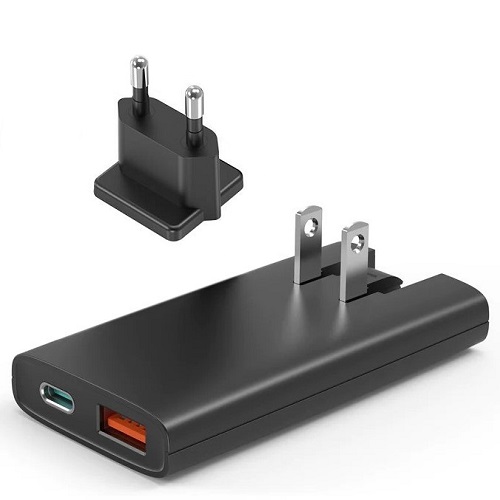 Choetech PD6011 PD65W GaN slim USB-A+C mini laadija (must)