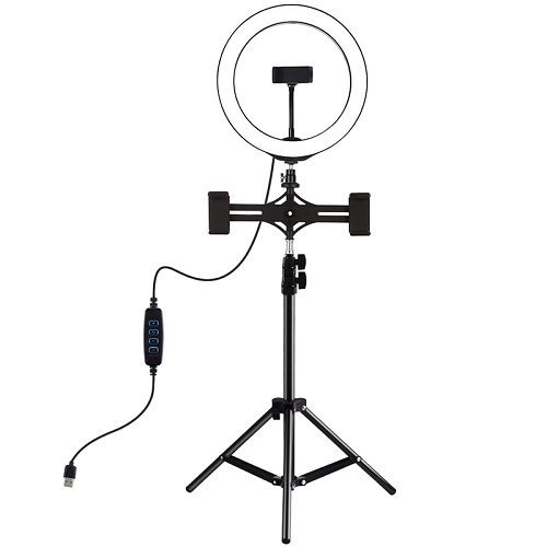 LED Ring Lamp 26cm Koos Desktop Tripod Mount Up to 1.1m ja 3 Phone Clamps, USB