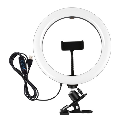 LED rõngasvalgusti 26cm telefoni hoidja ja kinnitusklambriga, USB