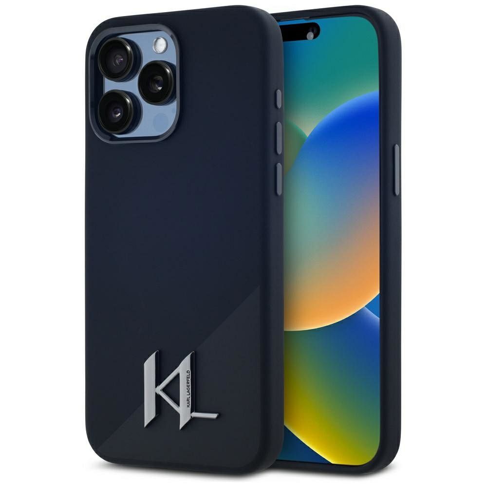Чехол Karl Lagerfeld для iPhone 15 Pro Max совместимый с MagSafe KLHMP15XSCMKMPCK (Silicone Initial Metal Logo) чёрный