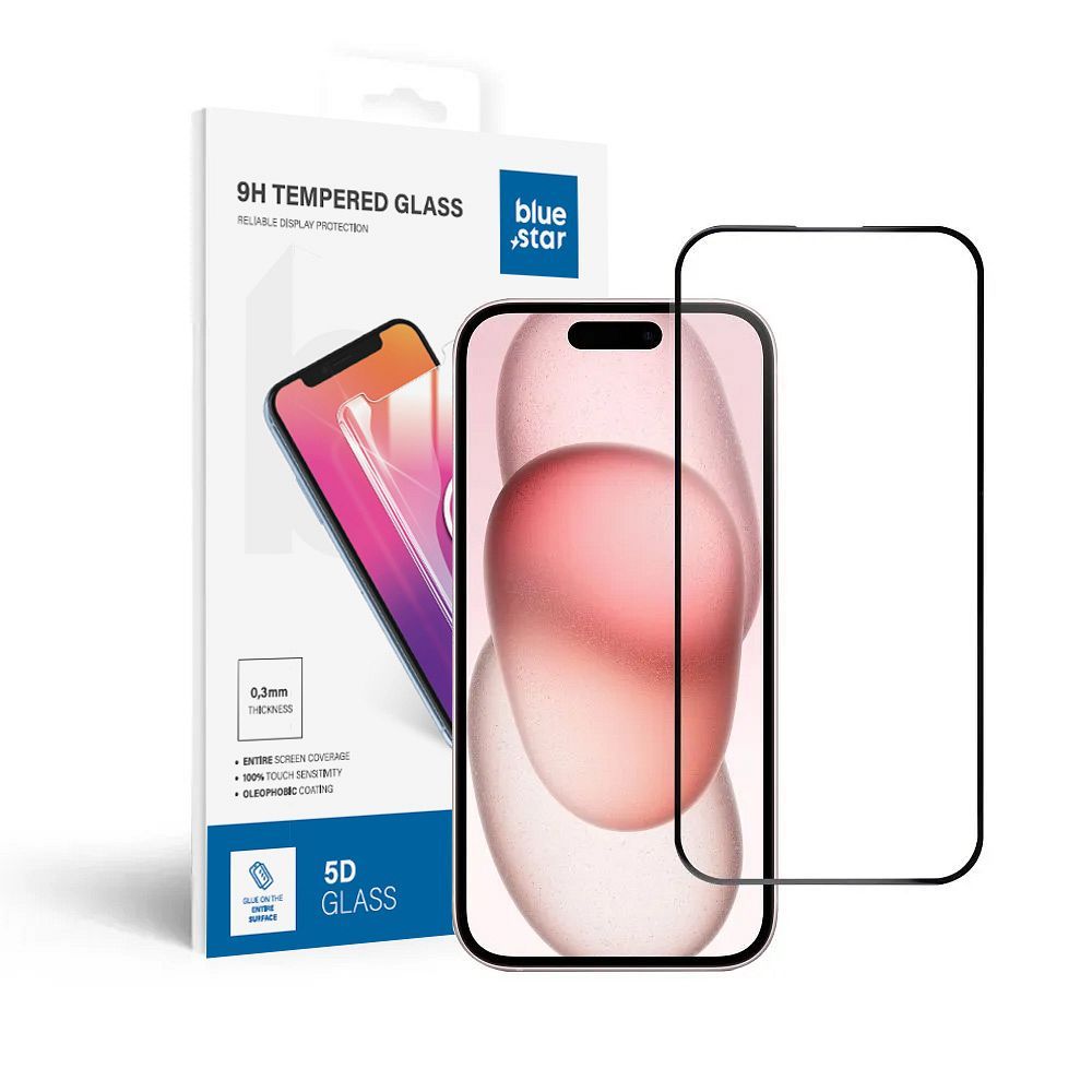 Karastatud klaas to iPhone 15 / 16 (full glue) sinine Star 5D must