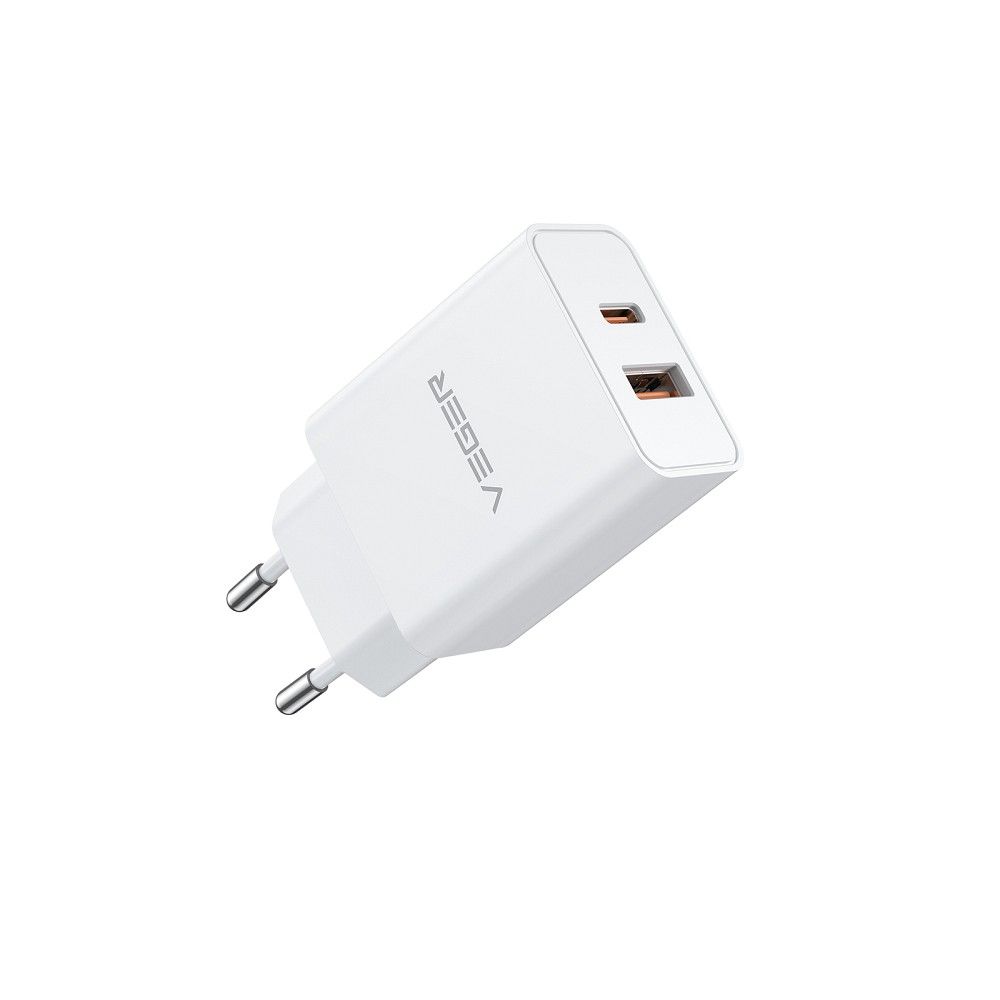 Phone laadija VEGER USB A + Typ C PD QC3.0 3A 30W VLS302U valge
