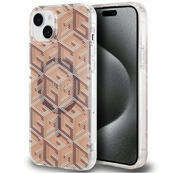 GUESS ümbris jaoks IPHONE 15 compatible with MagSafe GUHMP15SHGCUSTGW (IML GCUBE) brown