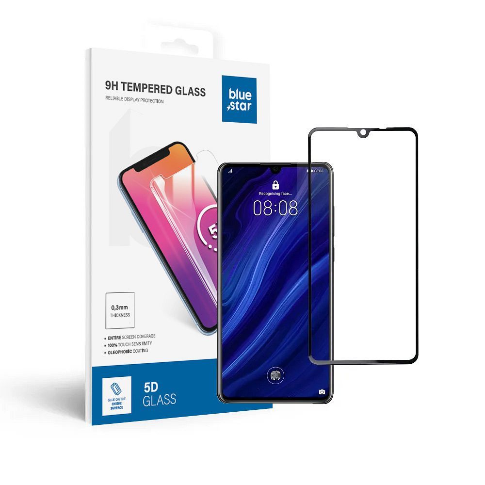 Karastatud klaas to Huawei P30 (full glue / Ümbris friendly) sinine Star 5D must
