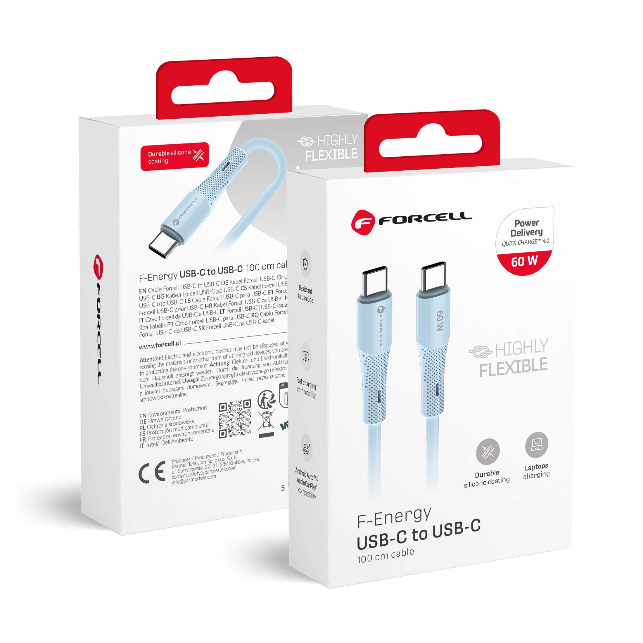 Кабель USB C to USB C Forcell F-Energy QC4.0 PD 3A 60W Silicone 1 m C344 синий