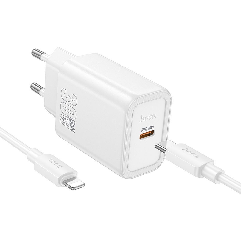 Phone Laadija Hoco USB C QC PD 30W + Kaabel USB C to Lightning N62 valge