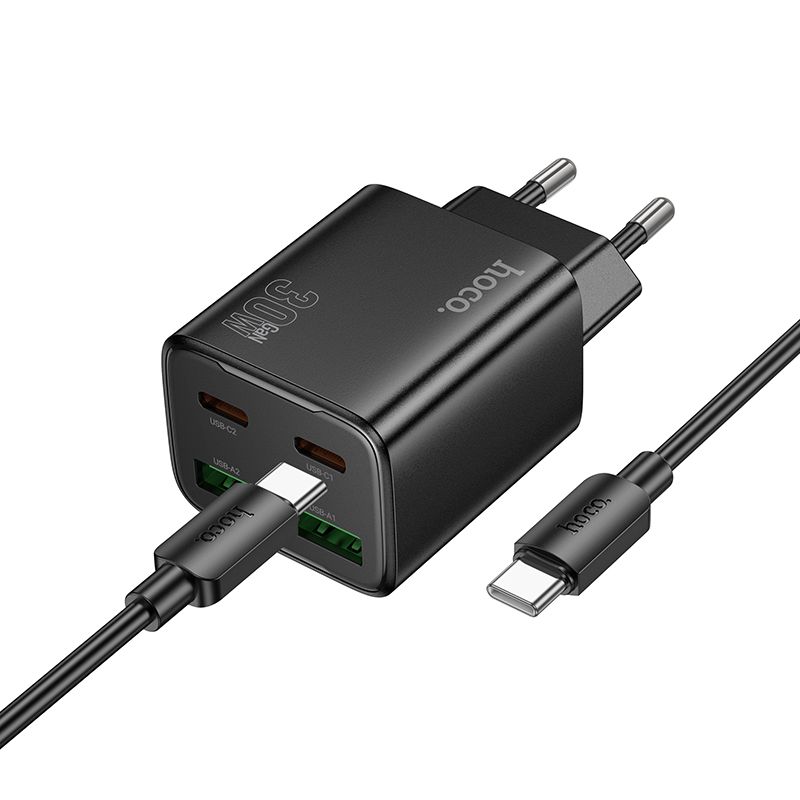 Phone Laadija Hoco 2 x USB C + 2 x USB A QC3.0 PD 3A 30W + Kaabel USB C to USB C N56 must