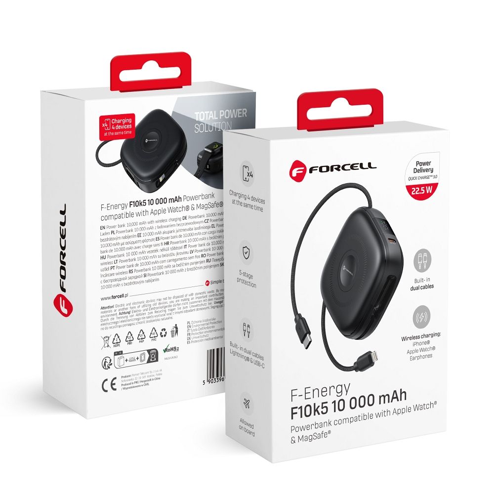 Powerbank compatible with MagSafe Forcell F-Energy F10K5 PD3.1 QC3.0 3A 22,5W 10000 mAh compatible with Apple Watch must
