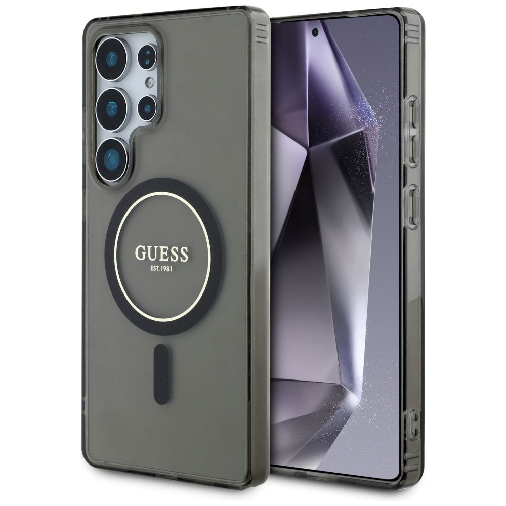 GUESS ümbris jaoks SAMSUNG S25 Ultra GUHMS25LHFGEREK (Magnetic IML Glitter Circle) must