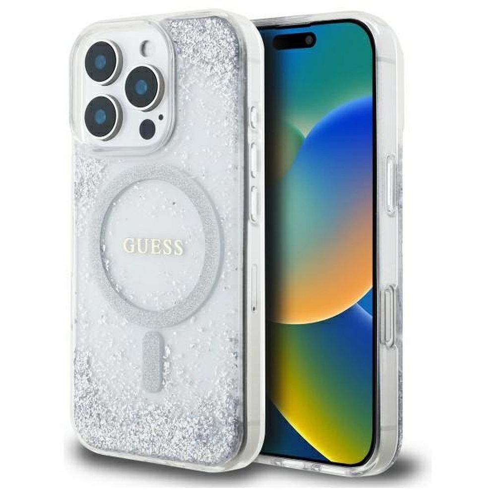 GUESS ümbris jaoks IPHONE 16 Pro compatible with MagSafe GUHMP16LRGRGES (Resin Gradient Glitter) hõbedane