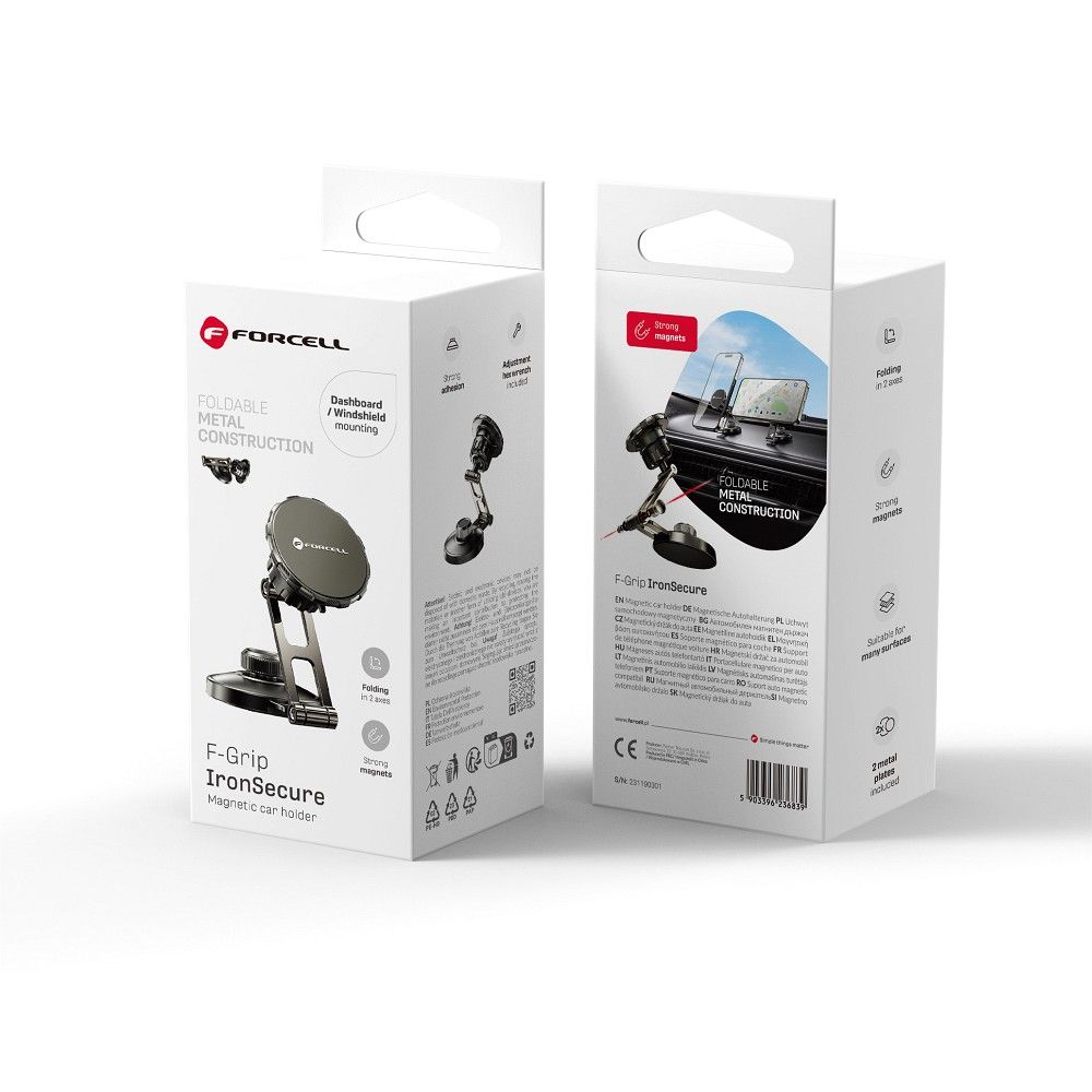 Magnetic car phone hoidja Forcell F-Grip IronSecure windshield / dashboard must