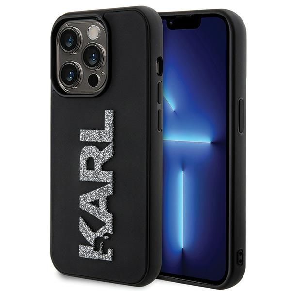Karl Lagerfeld 3D Rubber Glitter Logo ümbris jaoks iPhone 15 Pro Max - must