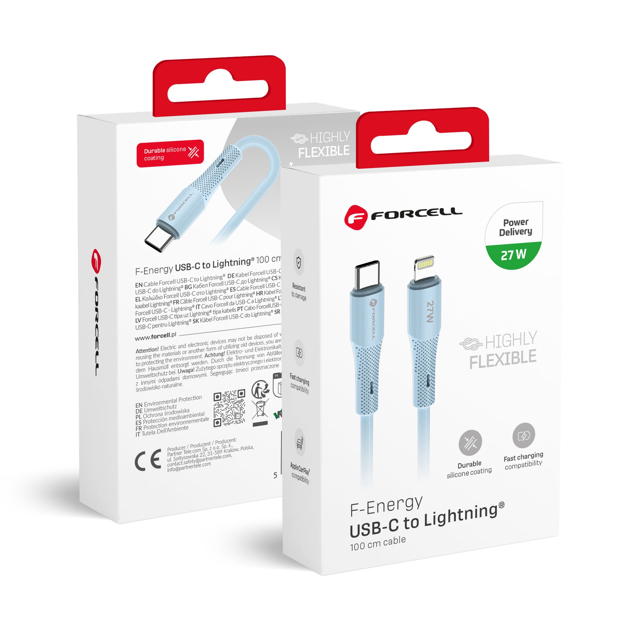 Kaabel USB C to Lightning Forcell F-Energy PD 3A 27W Silikoon 1 m C346 sinine