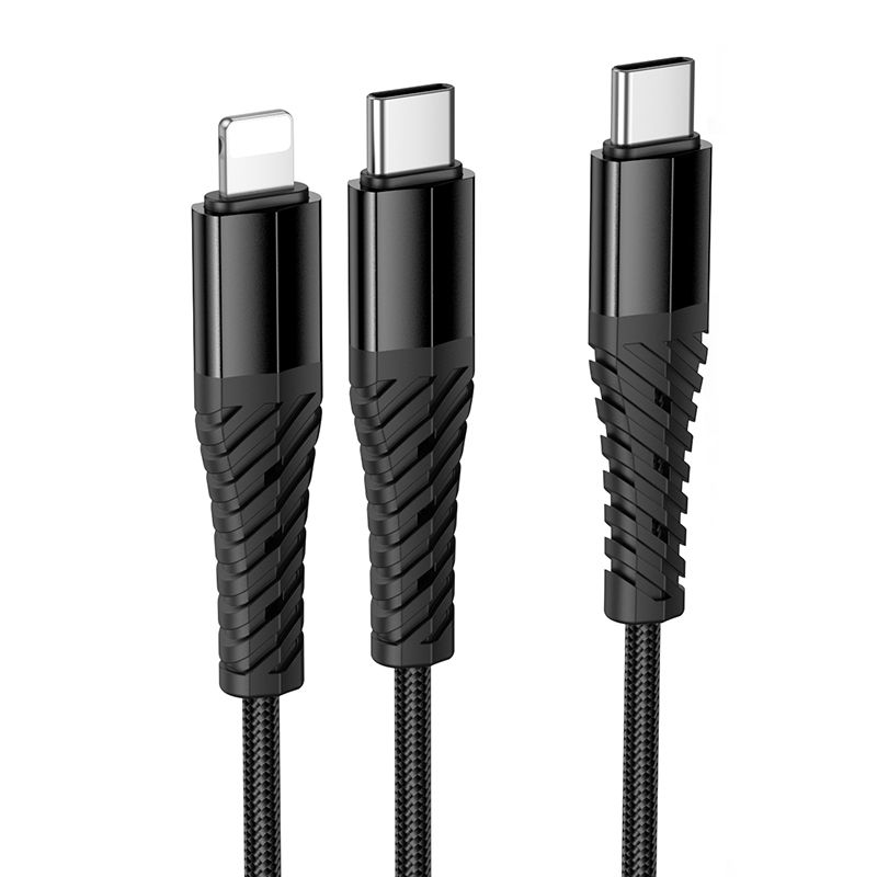 Кабель 2in1 USB C to USB C+Lightnig Hoco 1 m X123 черный