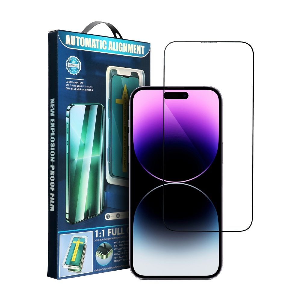 5D Full Glue Karastatud klaas jaoks iPhone 15 Plus must + applicator