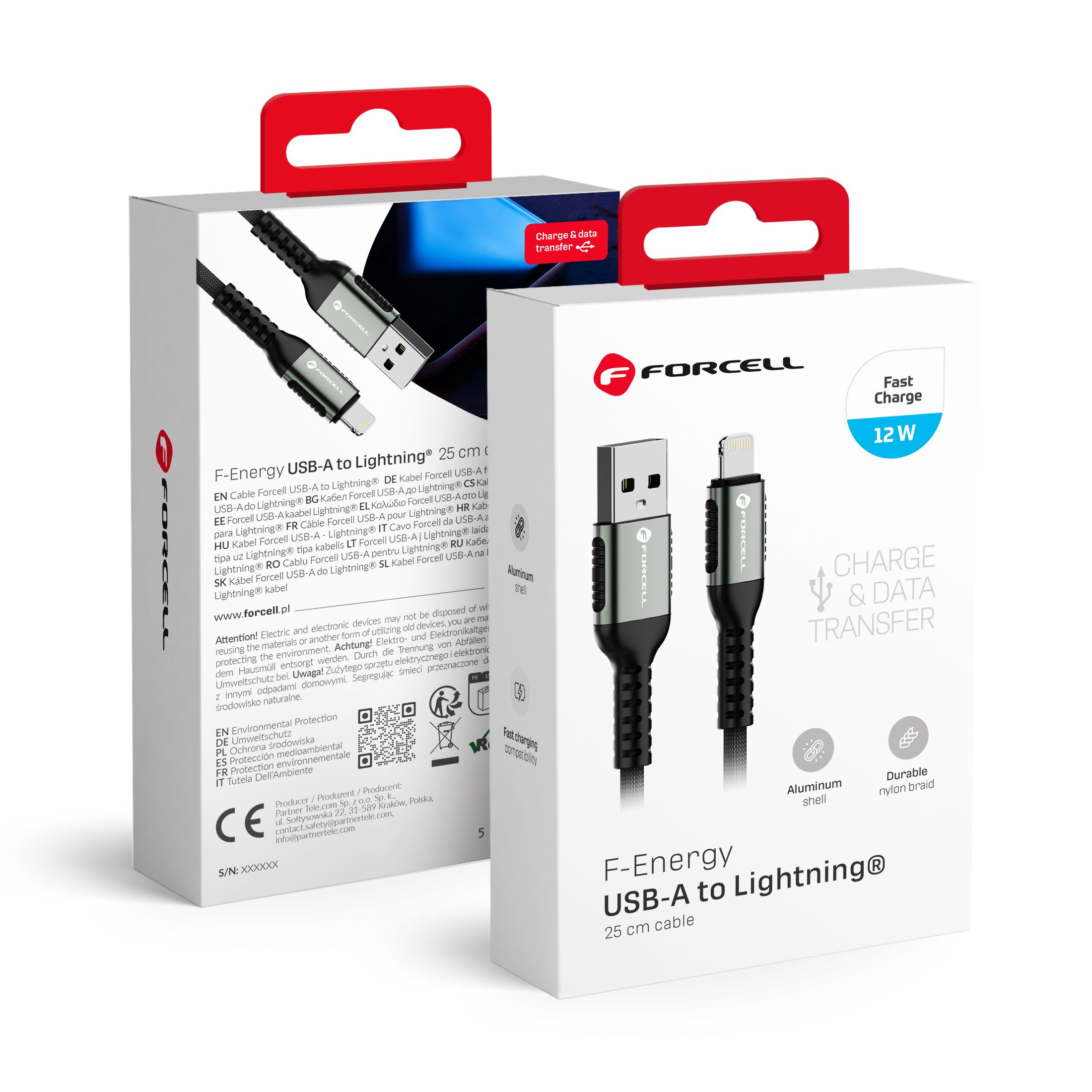 Kaabel USB A to Lightning Forcell F-Energy 2,4A 12W Cafule 0,25 m C257 must