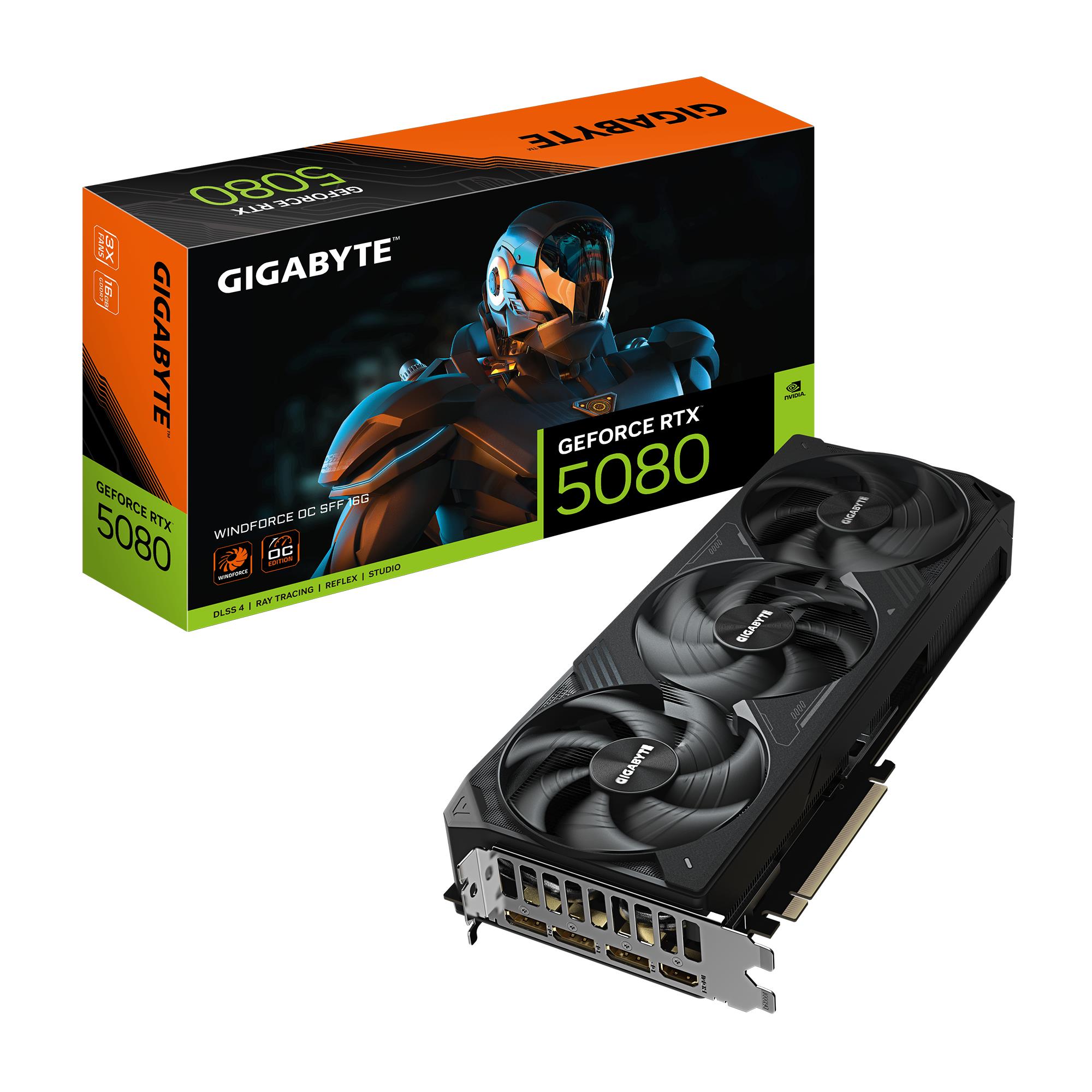 Gigabyte RTX 5080 Windforce OC videokaart 16GB GDDR7 256bit PCIe 5.0 1xHDMI 3xDP