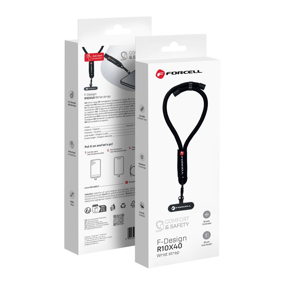 FORCELL F-DESIGN R10X40 wrist phone lanyard with adjustable length (max 20cm in the loop) must