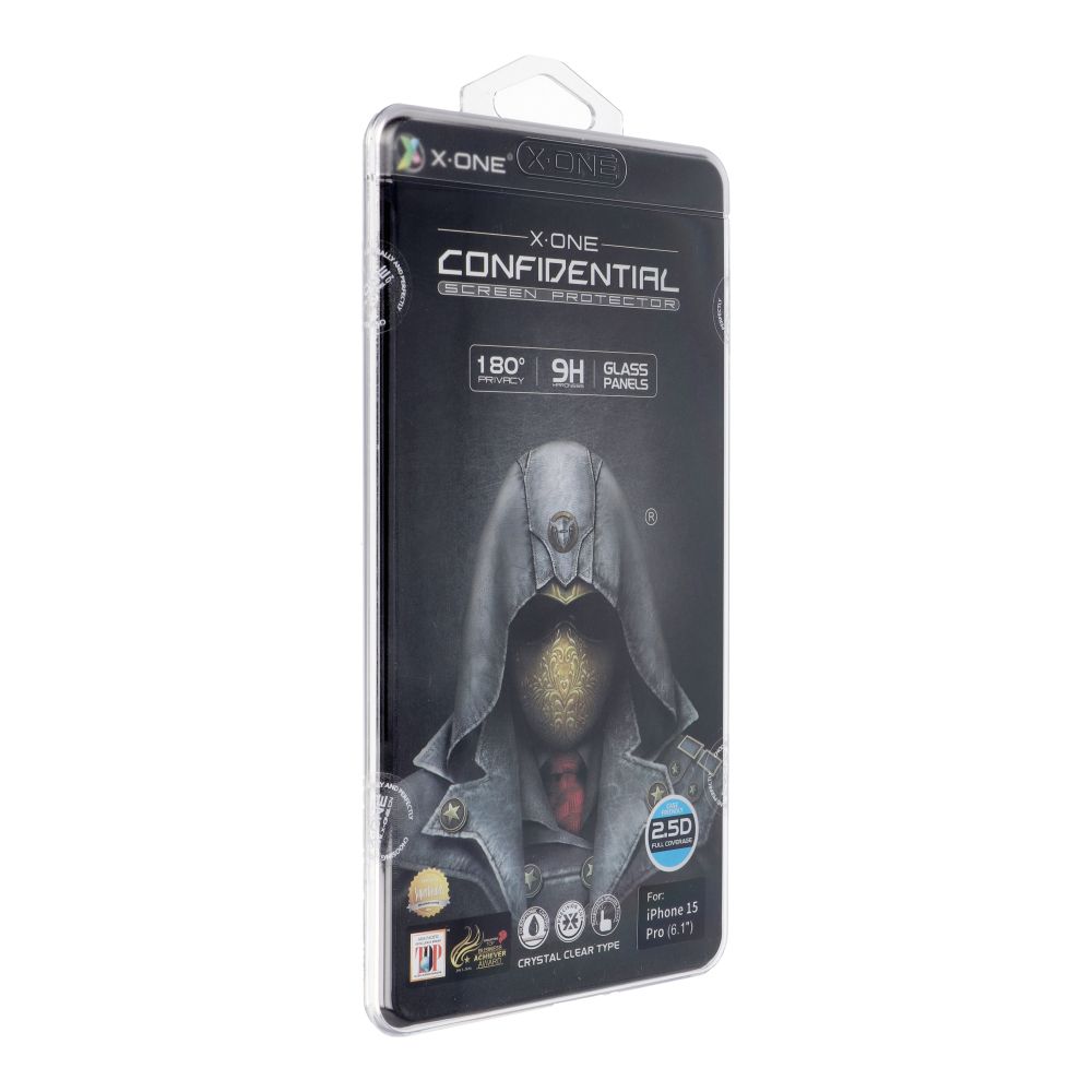 X-ONE Full Cover Extra Strong Privacy - jaoks iPhone 15 Pro (full glue) Karastatud klaas 9H